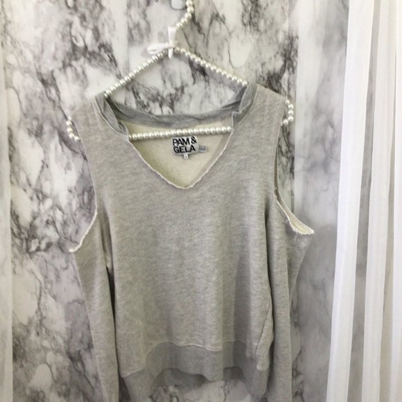 Pam & Gela Cold Shoulder Thumbhole Sweatshirt - Picture 4 of 5